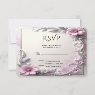 Carte de réponse de cadre floral rose