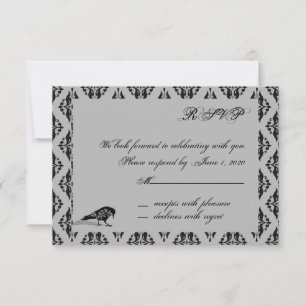 Carte de réponse de cadre gothique corbeau noir