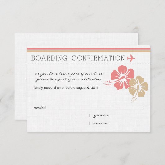 Carte de réponse de carte d'embarquement (Devant / Derrière)