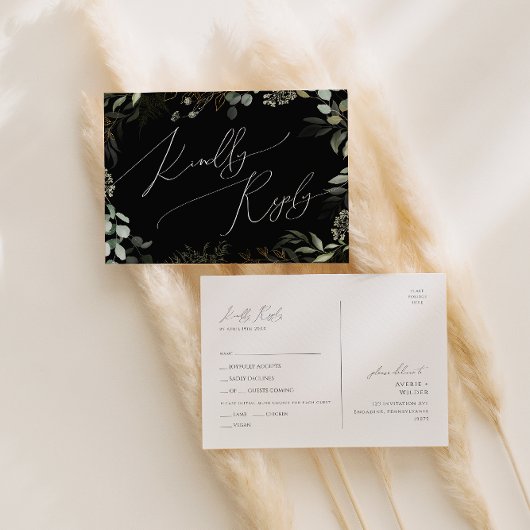 Carte de réponse de choix de menu noir et or avec