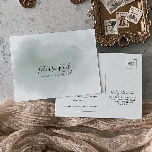 Carte de réponse de choix de menu vert et blanc ca