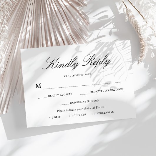 carte de réponse de choix de repas à typographie s