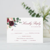 carte de réponse de choix de repas floral bordeaux (Debout devant)