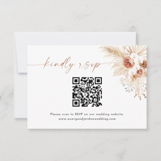 Carte de réponse de code QR | Carte RSVP Boho Wedd (Devant)
