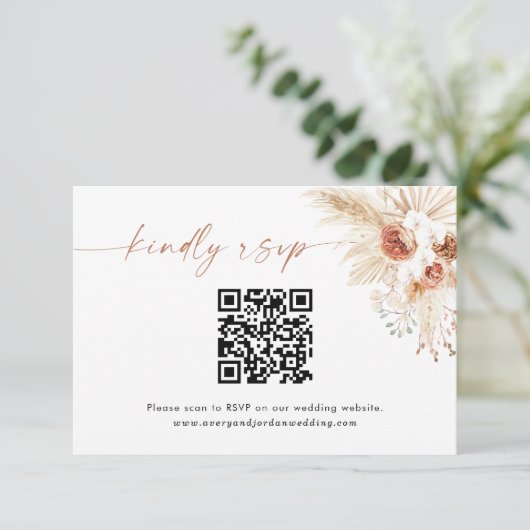 Carte de réponse de code QR | Carte RSVP Boho Wedd (Debout devant)