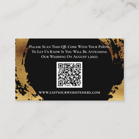 Carte de réponse de code QR RSVP Black or élégant (Devant)