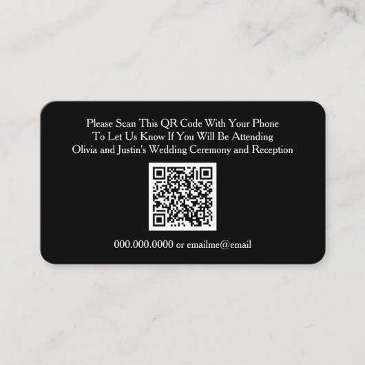 Carte de réponse de code QR RSVP noir mariage (Devant)