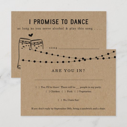 Carte de réponse de demande de chanson avec invita (Devant / Derrière)