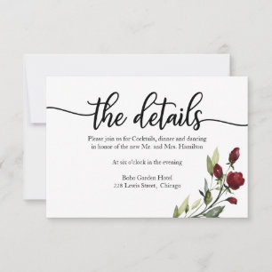 Carte de réponse de détails de mariage floral bord