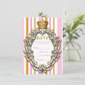 Carte de réponse de fête rayée rose couronne dorée (Debout devant)