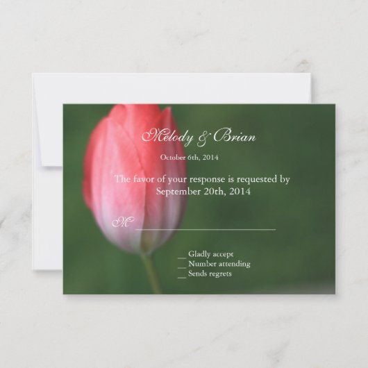 carte de réponse de fleur de tulipe rose, invitati (Devant)