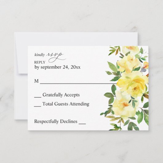 Carte de réponse de fleur jaune sans repas (Devant)