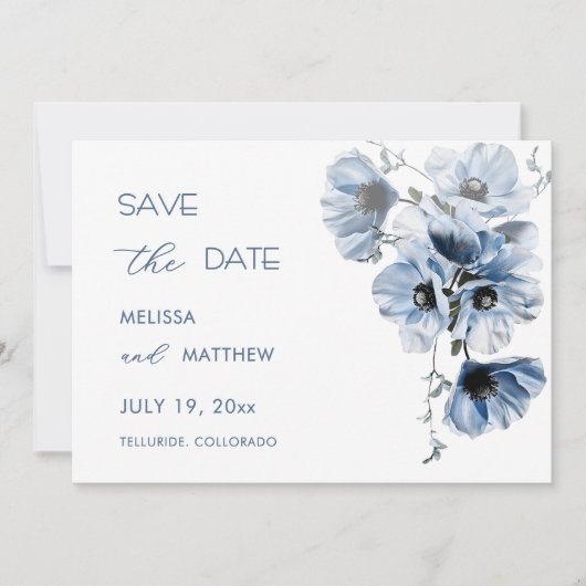 Carte de réponse de fleur transparente bleue RSVP (Devant)