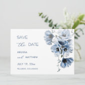 Carte de réponse de fleur transparente bleue RSVP (Debout devant)