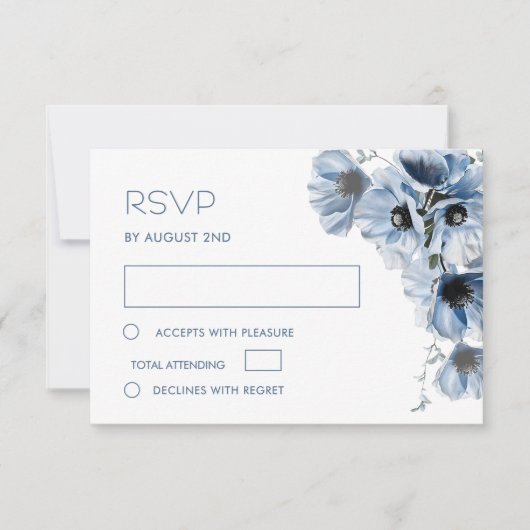 Carte de réponse de fleur transparente bleue RSVP (Devant)