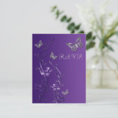 Carte de réponse de fleurs violettes et grises ave (Debout devant)
