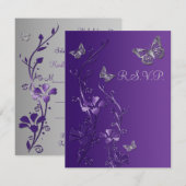 Carte de réponse de fleurs violettes et grises ave (Devant / Derrière)
