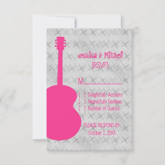 Carte de réponse de Grunge de guitare rose chaud (Devant)