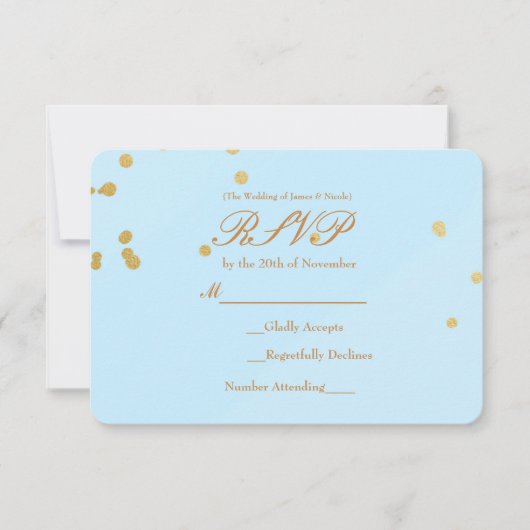 Carte de réponse de invitation avec confettis bleu (Devant)