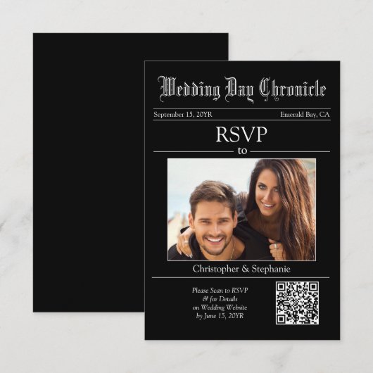 Carte de réponse de journal noir à code QR avec 1 (Devant / Derrière)