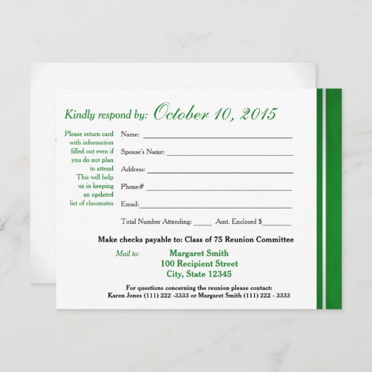 Carte de réponse de la bande de Varsity Reunion de (Devant / Derrière)