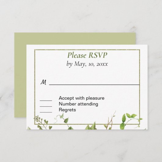 Carte de réponse de la branche rustique (Devant / Derrière)