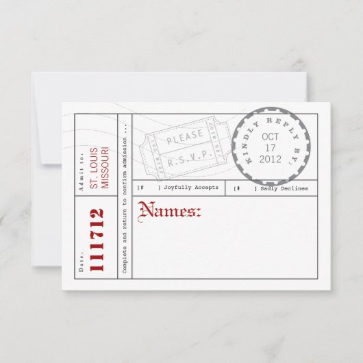 Carte de réponse de l'onglet de billet moderne (Devant)