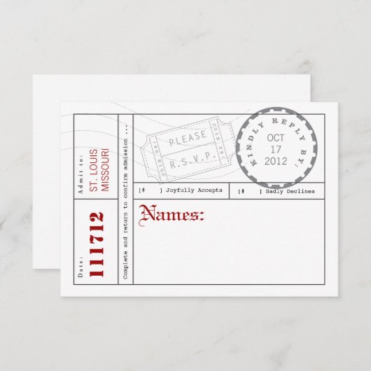 Carte de réponse de l'onglet de billet moderne (Devant / Derrière)