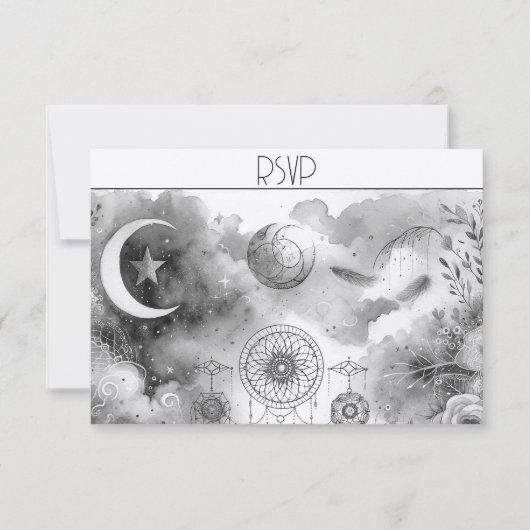 Carte de réponse de lune céleste noire et blanche (Devant)