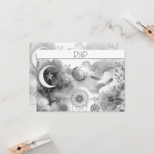 Carte de réponse de lune céleste noire et blanche (Devant/Arrière en situation)