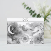 Carte de réponse de lune céleste noire et blanche (Debout devant)