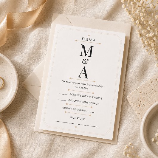 Carte de réponse de luxe avec monogramme minimal é