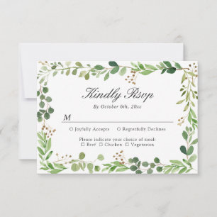 Carte de réponse de mariage à bordure de feuille d
