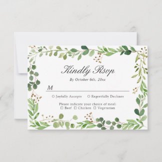 Carte de réponse de mariage à bordure de feuille d