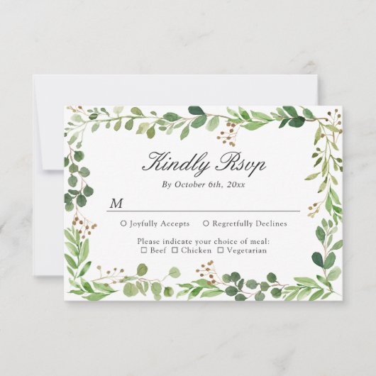 Carte de réponse de mariage à bordure de feuille d (Devant)