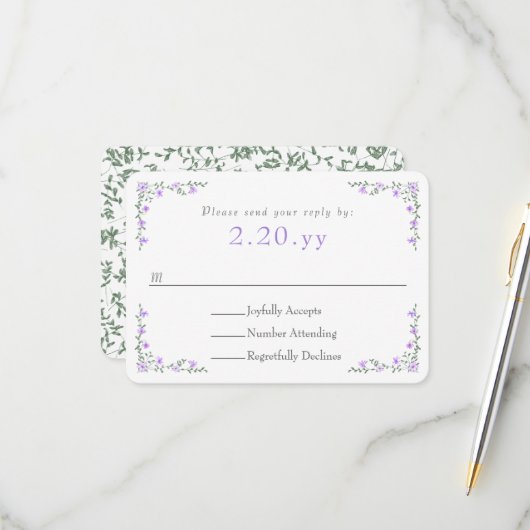 Carte de réponse de mariage à bordure de vigne de (Devant/Arrière en situation)