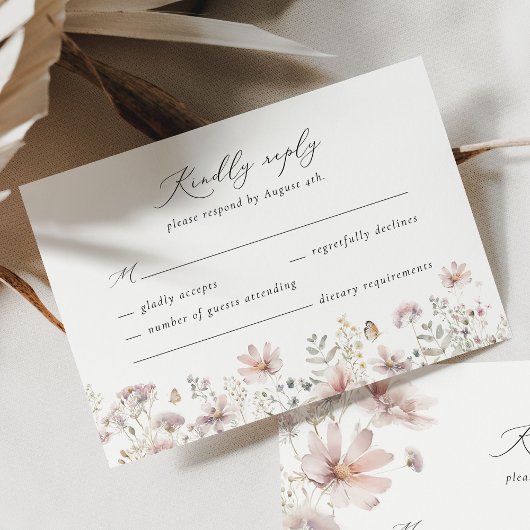 Carte de réponse de mariage à bordure florale de f