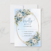 Carte de réponse de mariage à cadre doré bleu pous (Devant)