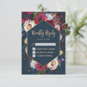 Carte de réponse de mariage à cadre floral Burgund (Debout devant)