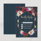 Carte de réponse de mariage à cadre floral Burgund (Devant / Derrière)