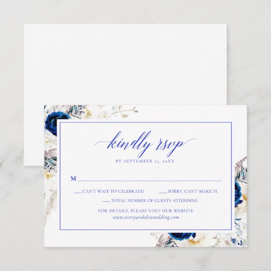 Carte de réponse de mariage à calligraphie bleue H (Devant / Derrière)