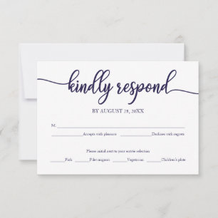 Carte de réponse de mariage à calligraphie bleue m