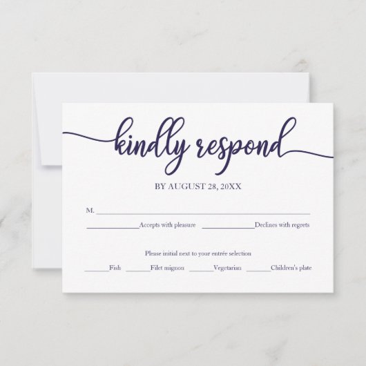 Carte de réponse de mariage à calligraphie bleue m (Devant)