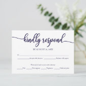 Carte de réponse de mariage à calligraphie bleue m (Debout devant)