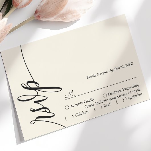 Carte de réponse de mariage à calligraphie élégant