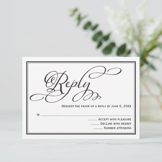 Carte de réponse de mariage à calligraphie simple (Debout devant)