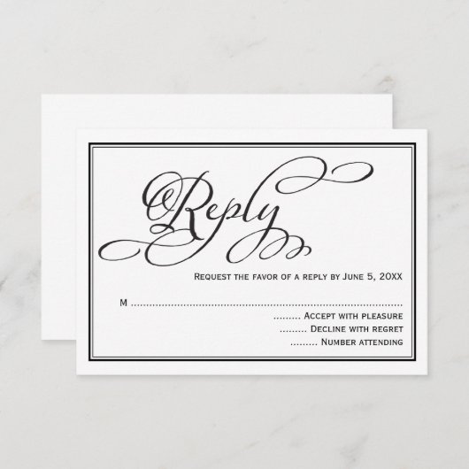 Carte de réponse de mariage à calligraphie simple (Devant / Derrière)
