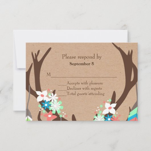 Carte de réponse de mariage à cerfs décorés (Devant)