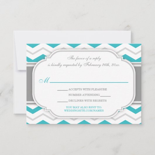 Carte de réponse de mariage à chevron turquoise gr (Devant)