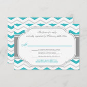 Carte de réponse de mariage à chevron turquoise gr (Devant / Derrière)